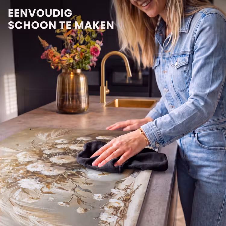 Inductie beschermer en spatscherm (2in1) - Bloemen - Vaas - Stilleven - Beige — 5