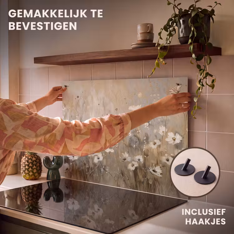 Inductie beschermer en spatscherm (2in1) - Bloemen - Wit - Natuur - Grijs - Modern — 7