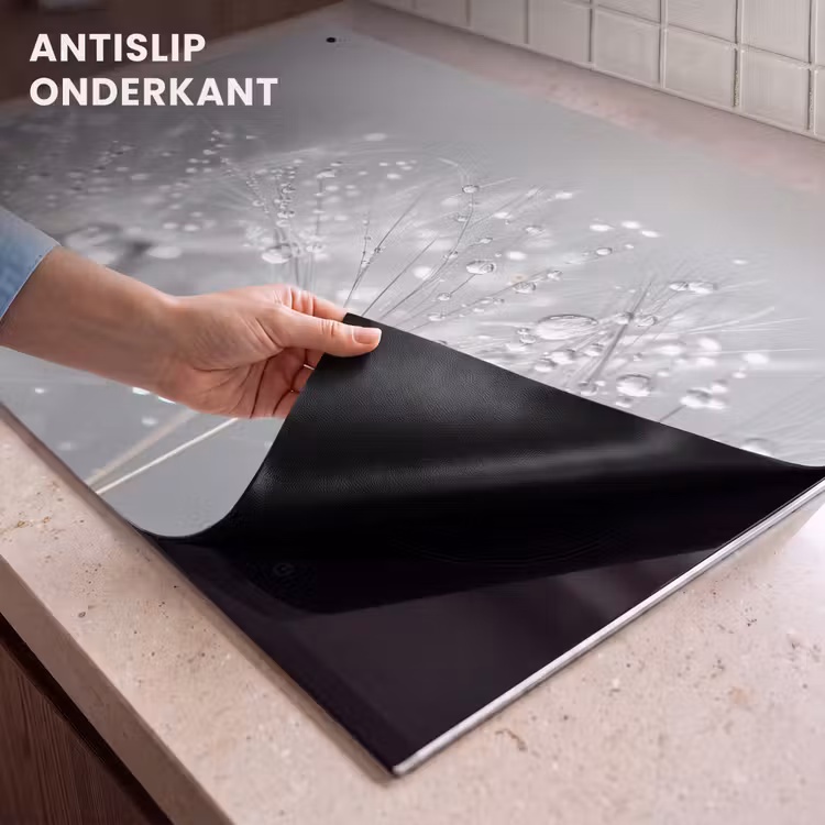 Inductie beschermer en spatscherm (2in1) - Paardenbloem - Waterdruppels - Stilleven - Modern — 4