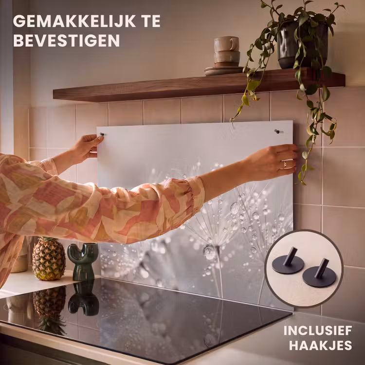 Inductie beschermer en spatscherm (2in1) - Paardenbloem - Waterdruppels - Stilleven - Modern — 7