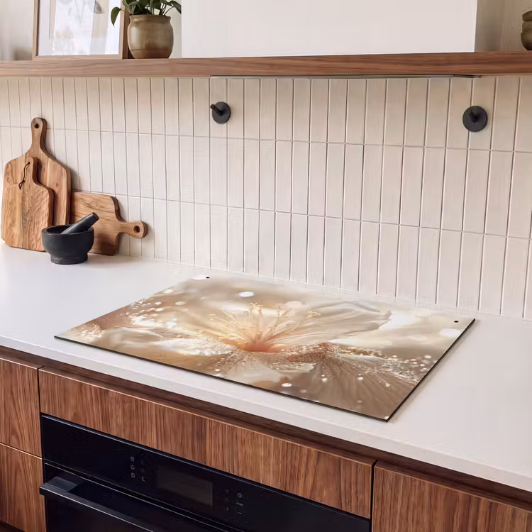 Inductie beschermer en spatscherm (2in1) - Bloem - Wit - Glitter - Goud - Modern — 3