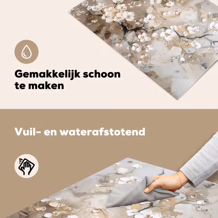 Inductie beschermer en spatscherm (2in1) - Bloemen - Wit - Goud - Beige - Luxe — 5