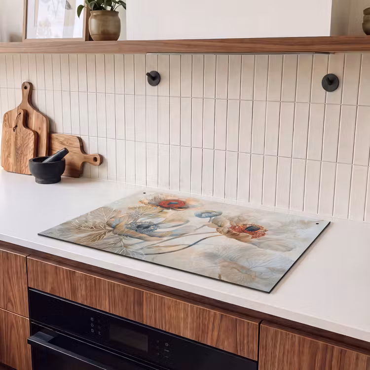 Inductie beschermer en spatscherm (2in1) - Bloemen - Beige - Modern - Illustratie — 3