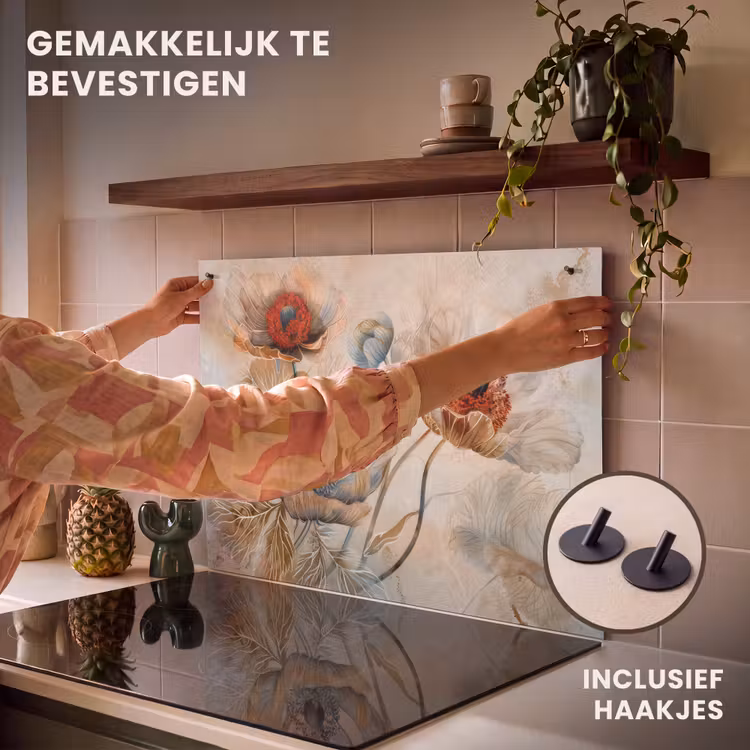 Inductie beschermer en spatscherm (2in1) - Bloemen - Beige - Modern - Illustratie — 7