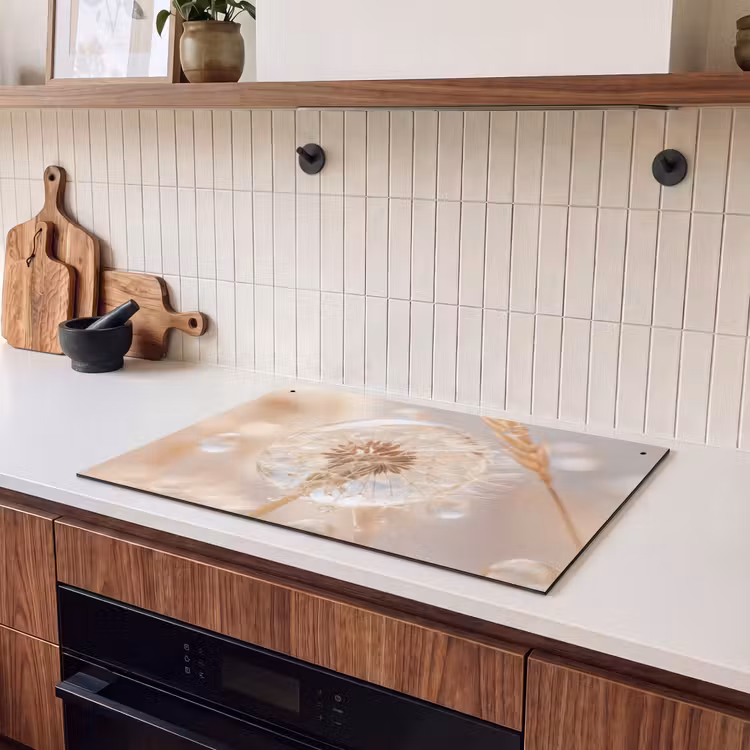 Inductie beschermer en spatscherm (2in1) - Paardenbloem - Water - Natuur - Stilleven - Modern — 3