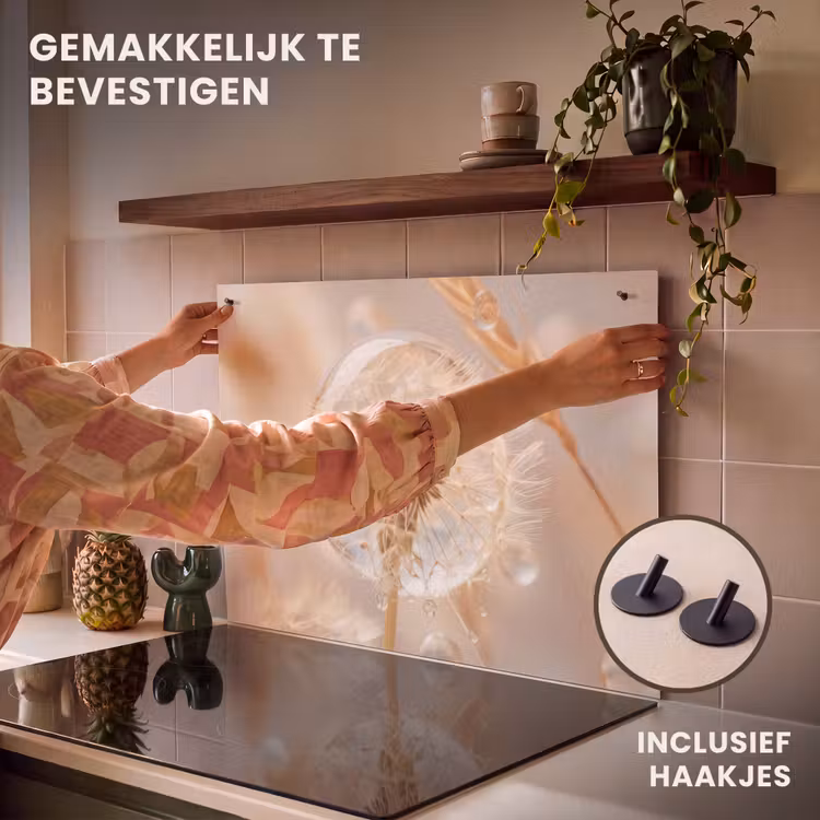 Inductie beschermer en spatscherm (2in1) - Paardenbloem - Water - Natuur - Stilleven - Modern — 7