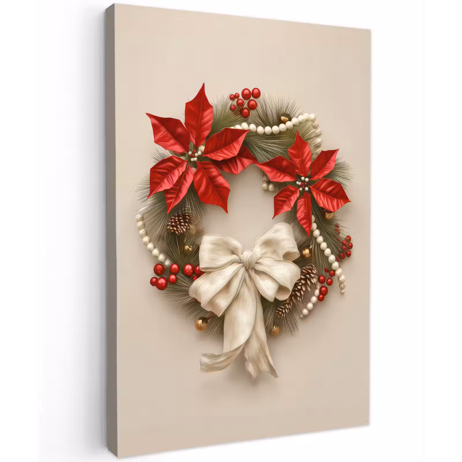 Buiten canvas - Deurkrans - Strik - Kerst - Rood - Groen — 1