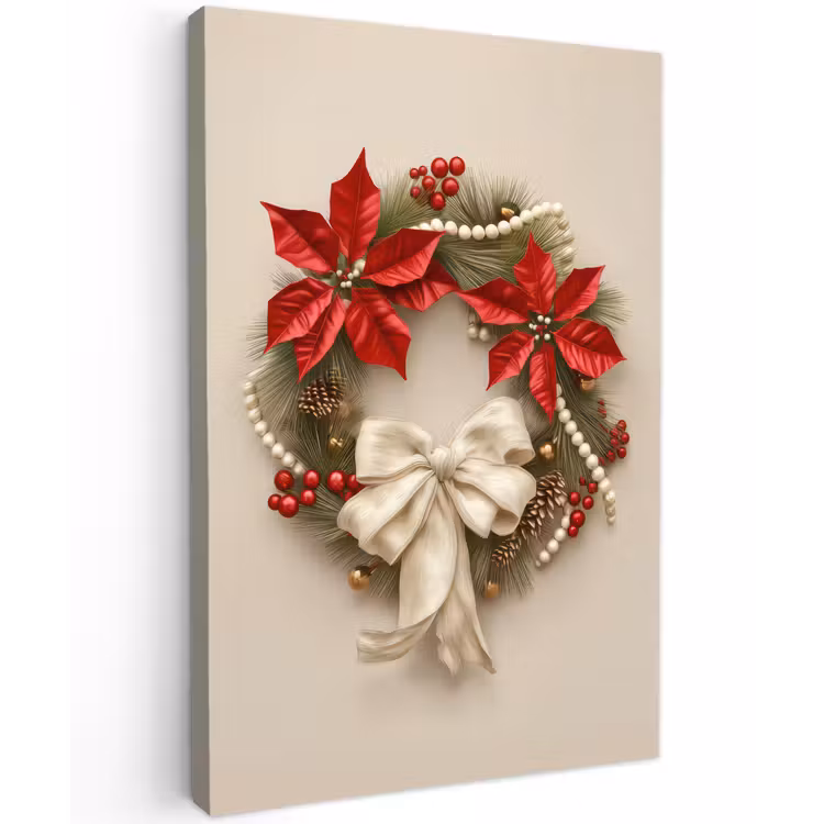 Buiten canvas - Deurkrans - Strik - Kerst - Rood - Groen — 1