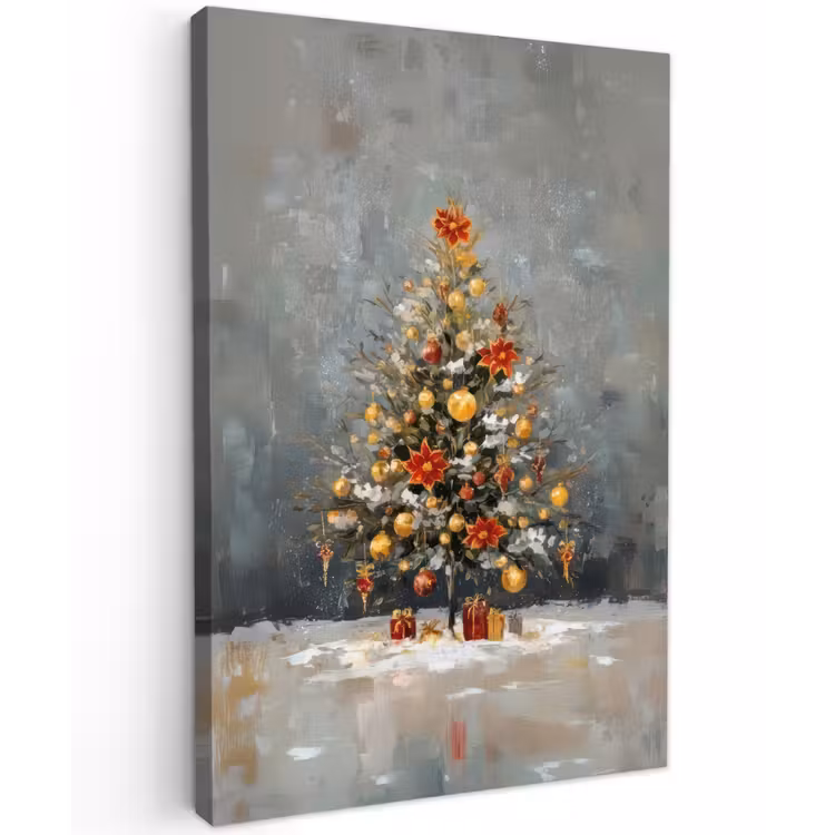 Buiten canvas - Kerstboom - Cadeaus - Rood - Goud — 1