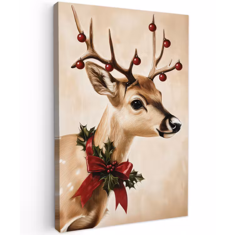 Buiten canvas - Gewei - Kerst - Rendier - Rood — 1