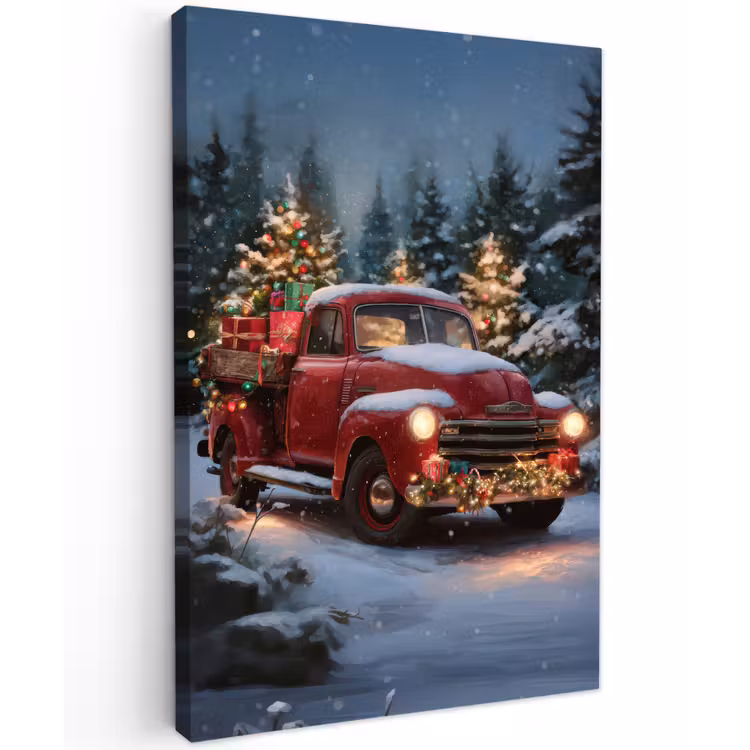 Buiten canvas - Kersttruck - Sneeuwbos - Rood — 1