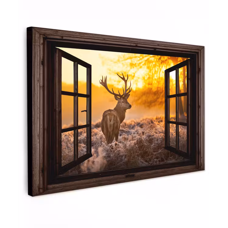 Buiten canvas - Hert - Herfst - Dieren - Natuur - Bos - Doorkijk — 1