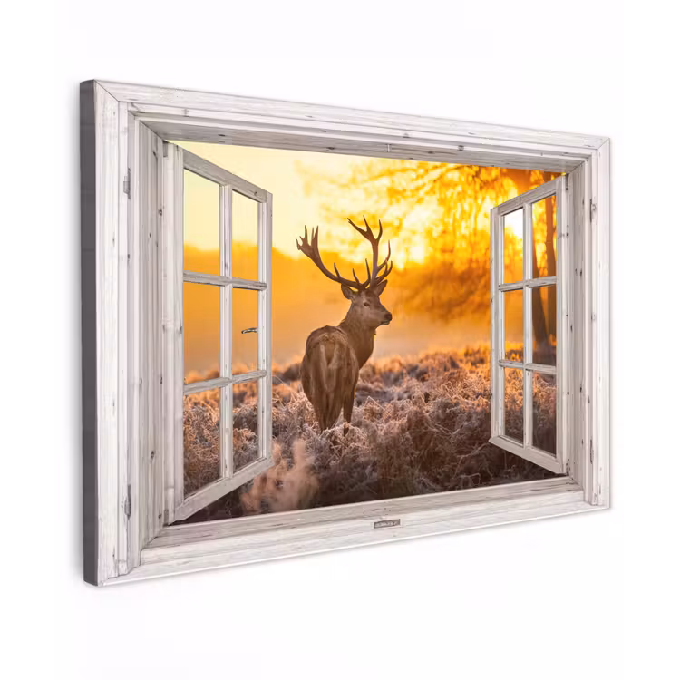 Buiten canvas - Hert - Herfst - Dieren - Natuur - Bos - Doorkijk — 1