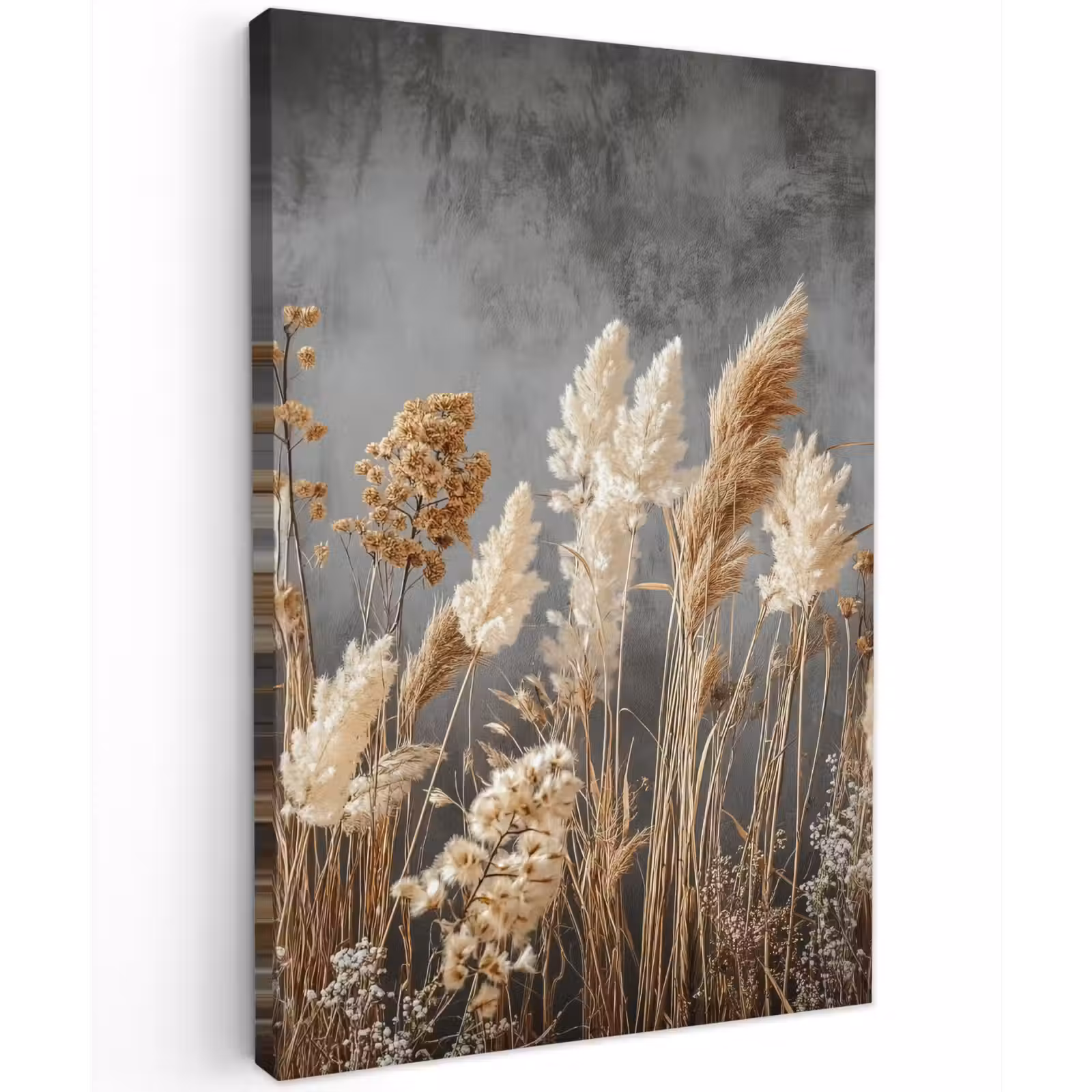 Buiten canvas - Gedroogde Veldbloemen - Grijs - Beton — 1