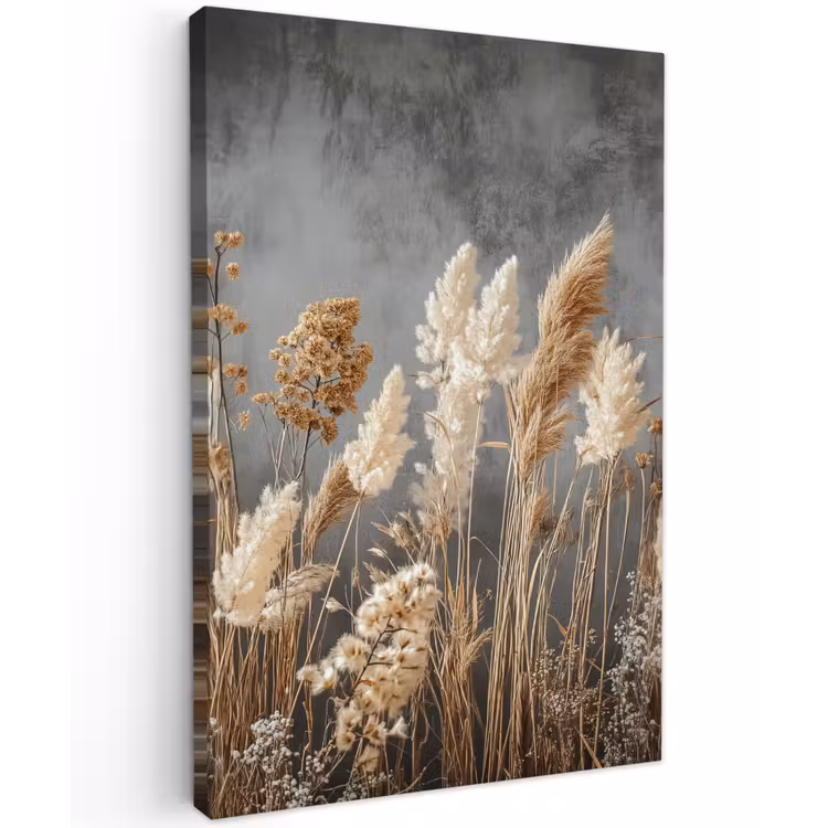 Buiten canvas - Gedroogde Veldbloemen - Grijs - Beton — 1