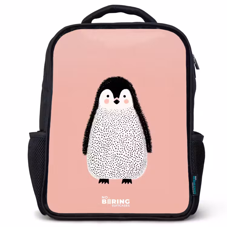 Kinder rugzak - Pinguïn - Stippen - Roze - Minimalistisch — 1
