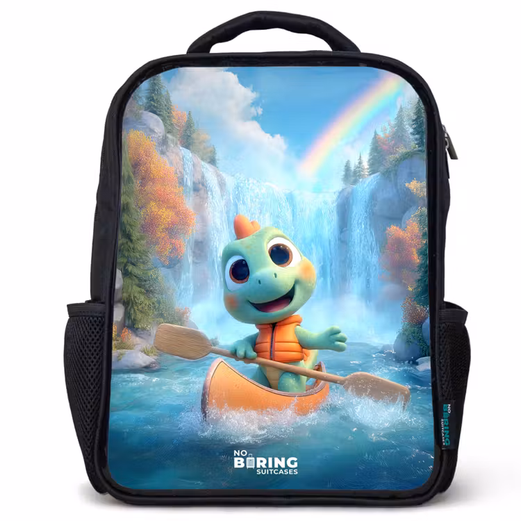 Kinderrugzak zwart met naam - Dino - Natuur - Waterval — 1