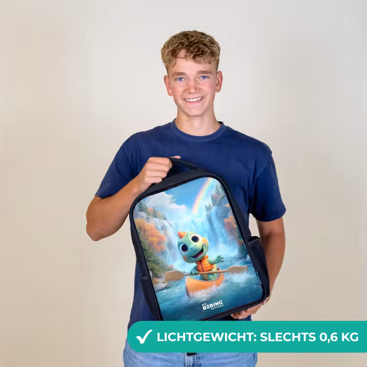 Kinderrugzak zwart met naam - Dino - Natuur - Waterval — 2