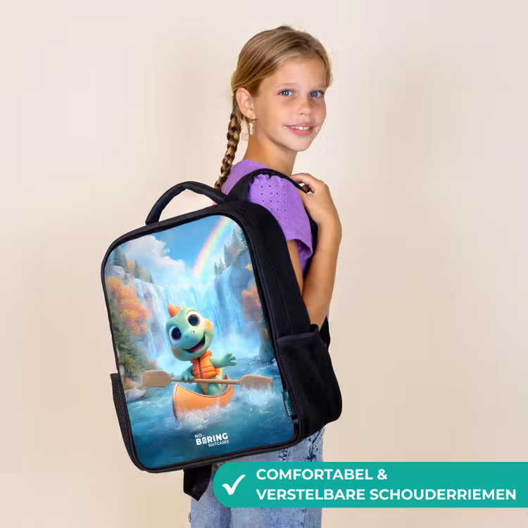 Kinderrugzak zwart met naam - Dino - Natuur - Waterval — 3