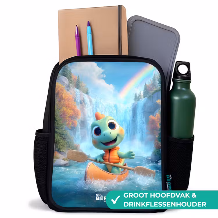 Kinderrugzak zwart met naam - Dino - Natuur - Waterval — 4