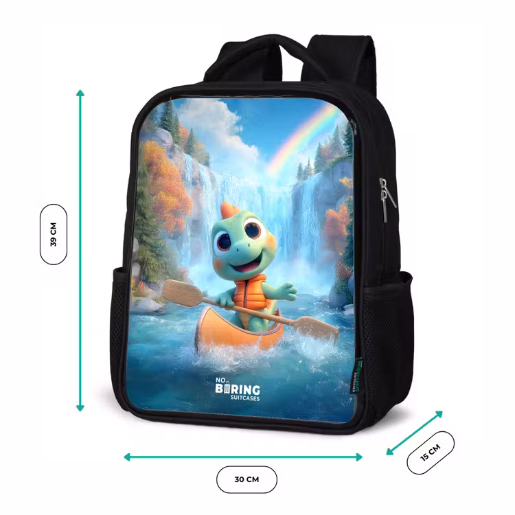 Kinderrugzak zwart met naam - Dino - Natuur - Waterval — 5