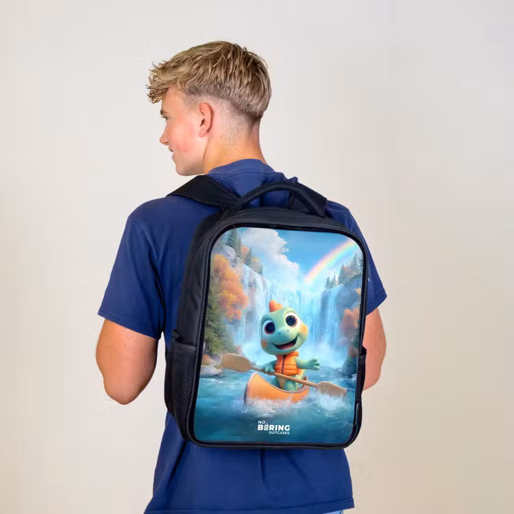 Kinderrugzak zwart met naam - Dino - Natuur - Waterval — 6
