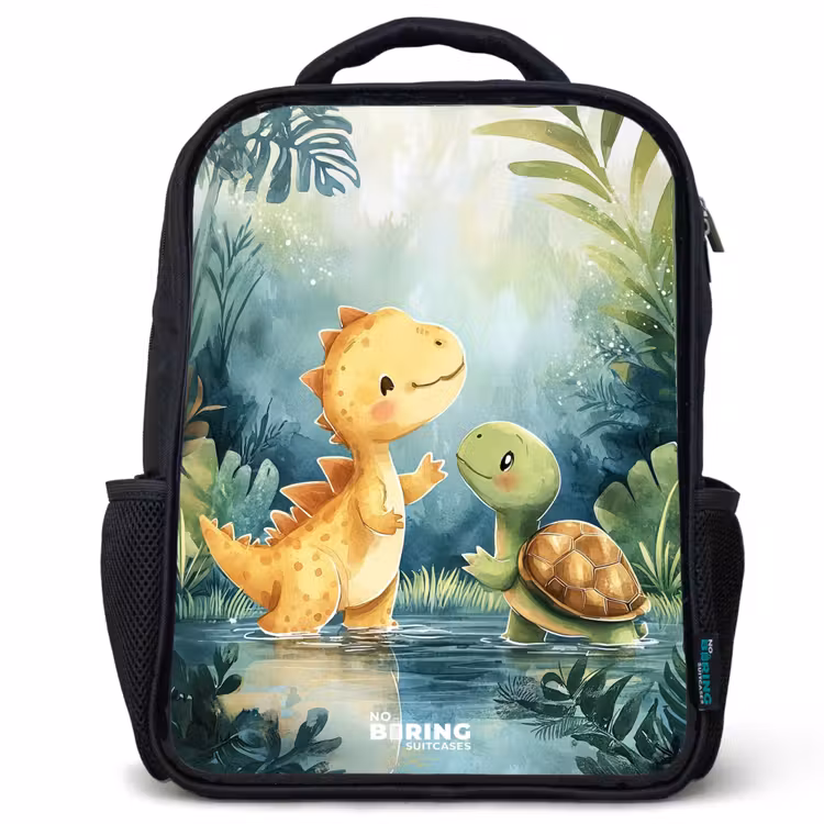 Kinderrugzak zwart met naam - Dino - Schildpad - Jungle — 1