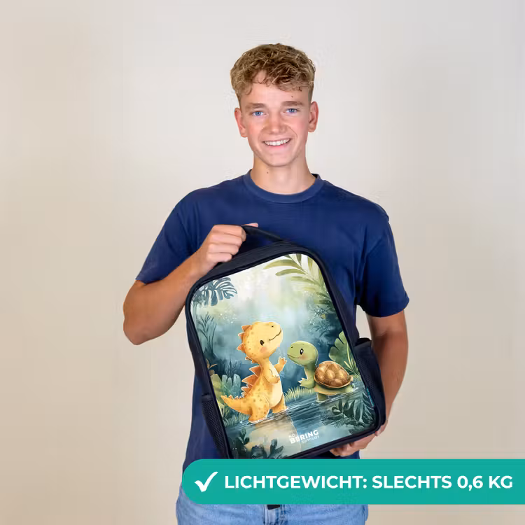 Kinderrugzak zwart met naam - Dino - Schildpad - Jungle — 2