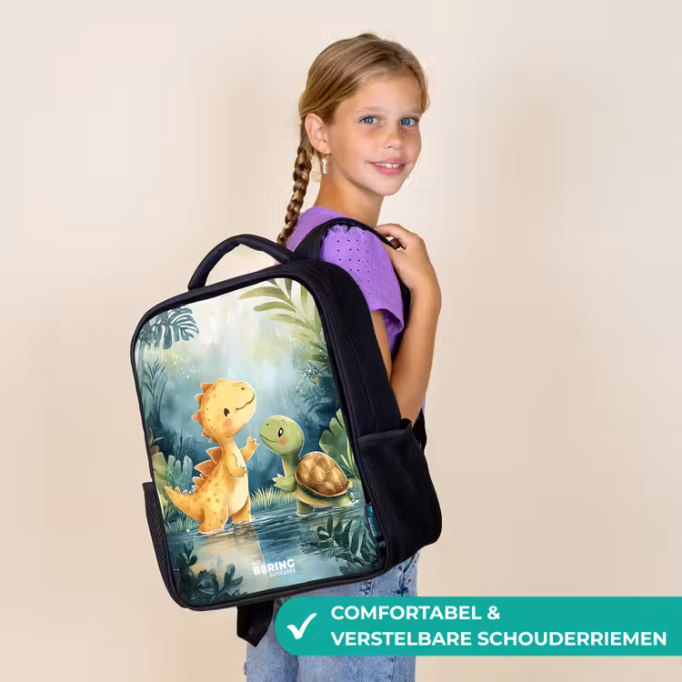 Kinderrugzak zwart met naam - Dino - Schildpad - Jungle — 3
