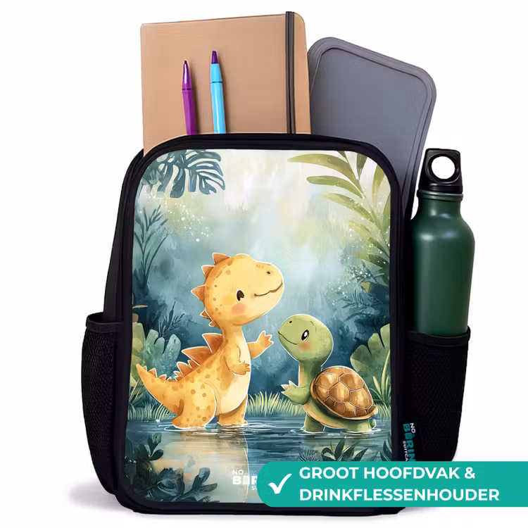Kinderrugzak zwart met naam - Dino - Schildpad - Jungle — 4