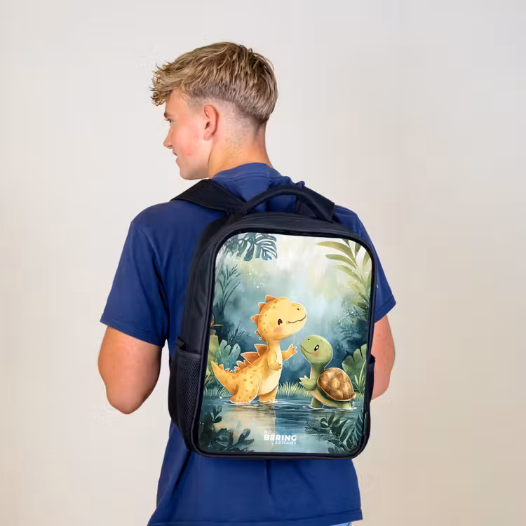 Kinderrugzak zwart met naam - Dino - Schildpad - Jungle — 6