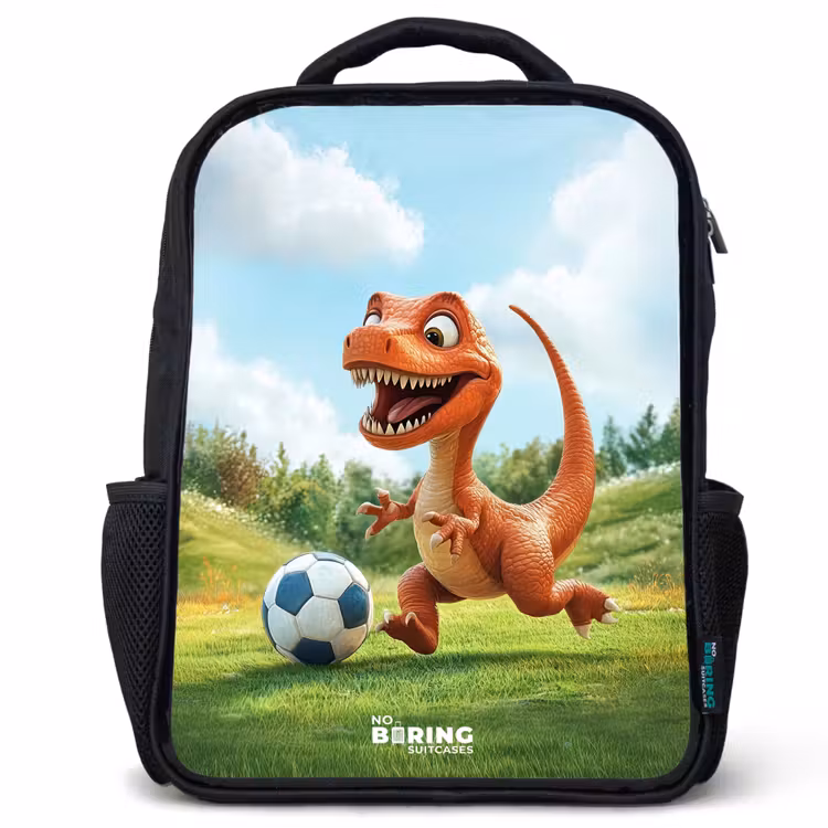 Kinderrugzak zwart met naam - Voetbal - Dino - Sport — 1