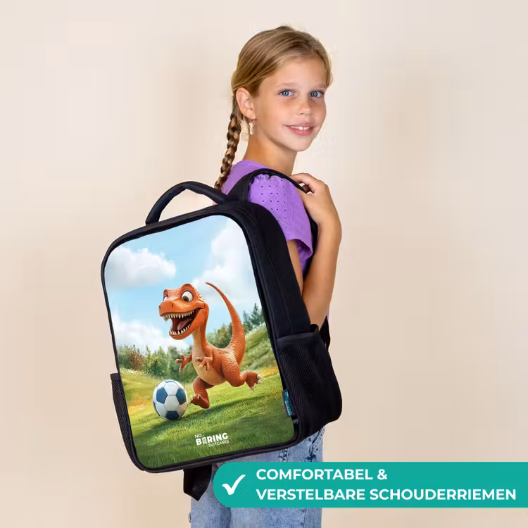 Kinderrugzak zwart met naam - Voetbal - Dino - Sport — 3