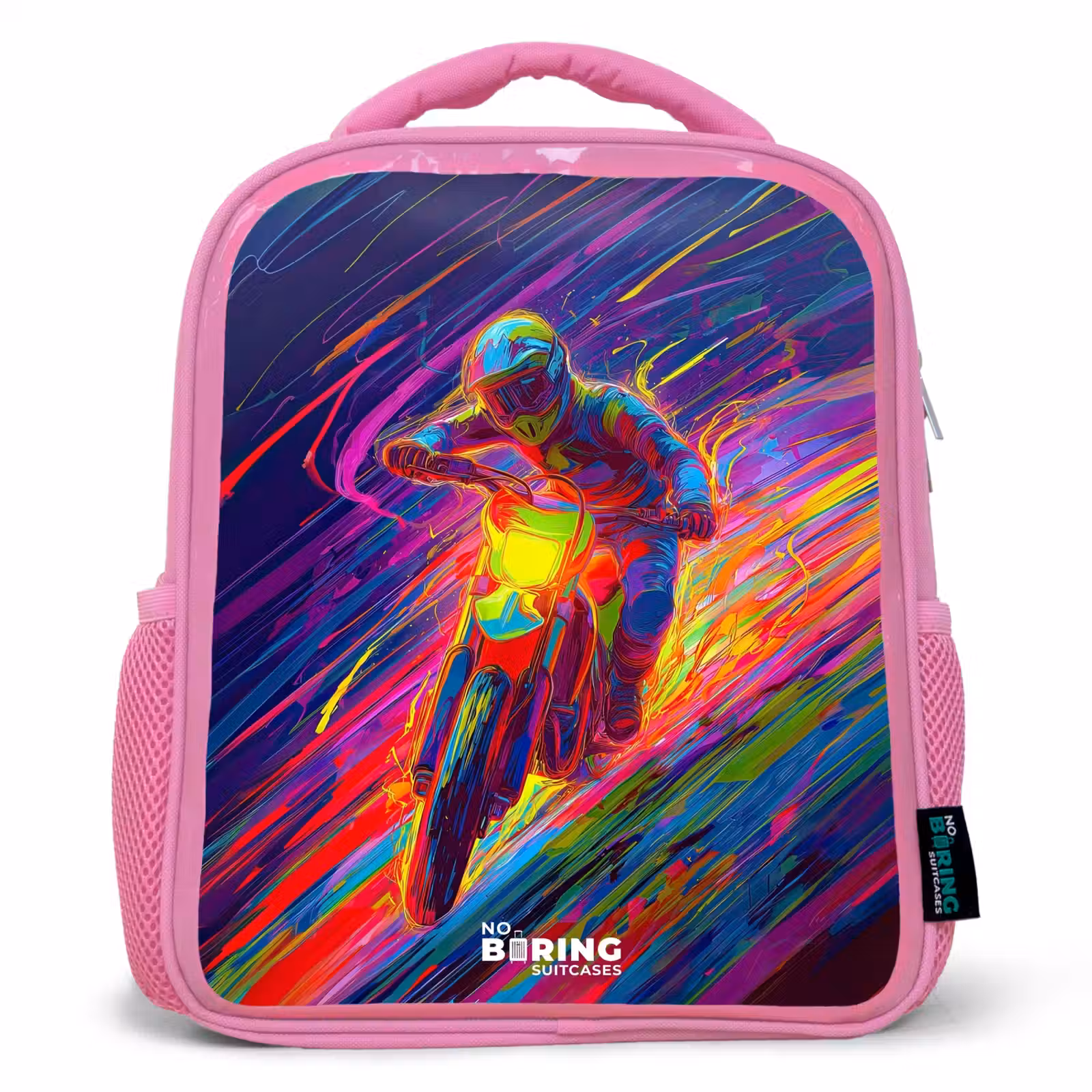 Rugzak kind - roze - Crossmotor - Neonkleuren - Lijnen - Helm — 1