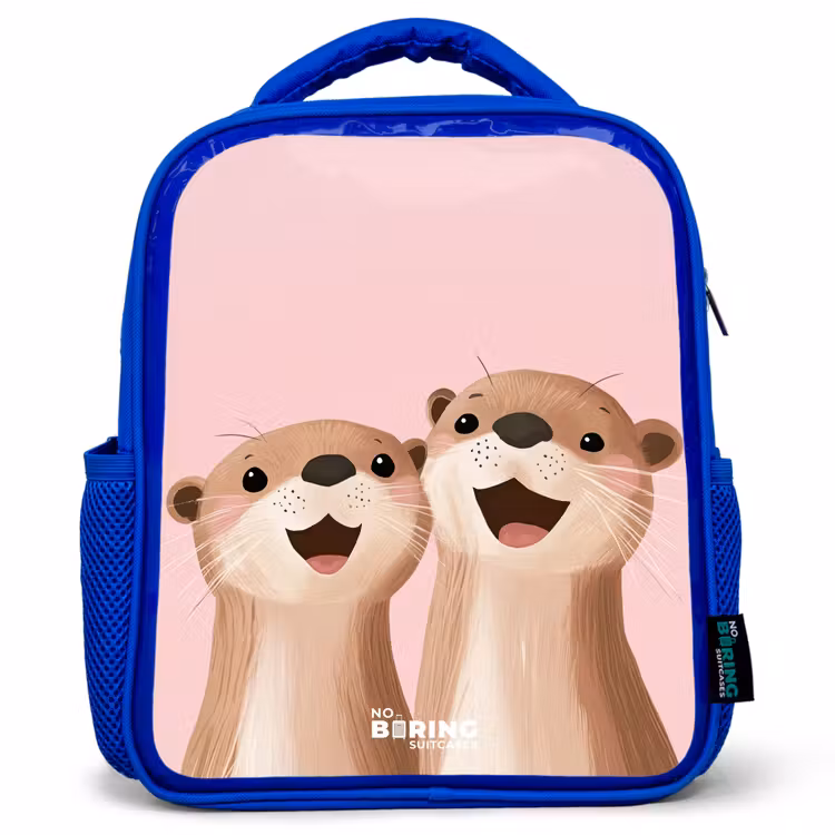 Rugzak kind - blauw - Otters - Lachen - Roze - Illustratie — 1