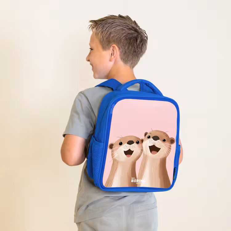 Rugzak kind - blauw - Otters - Lachen - Roze - Illustratie — 3