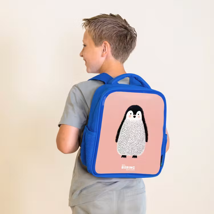 Rugzak kind - blauw - Pinguïn - Stippen - Roze - Minimalistisch — 3