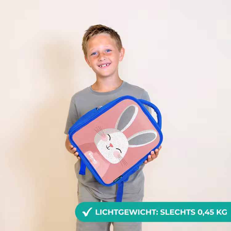 Rugzak kind - blauw - Roze - Konijn - Glimlach - Illustratie — 2