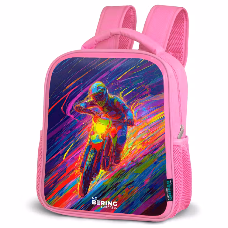 Rugzak kind - roze - Crossmotor - Neonkleuren - Lijnen - Helm — 4