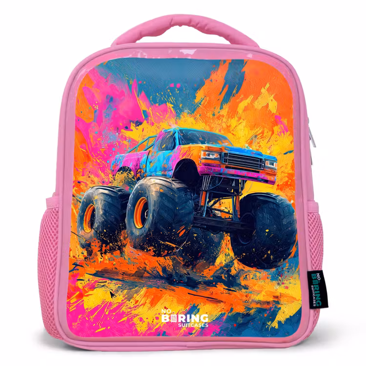 Rugzak kind - roze - Monstertruck - Verfspatten - Kleurrijk - Explosie — 1