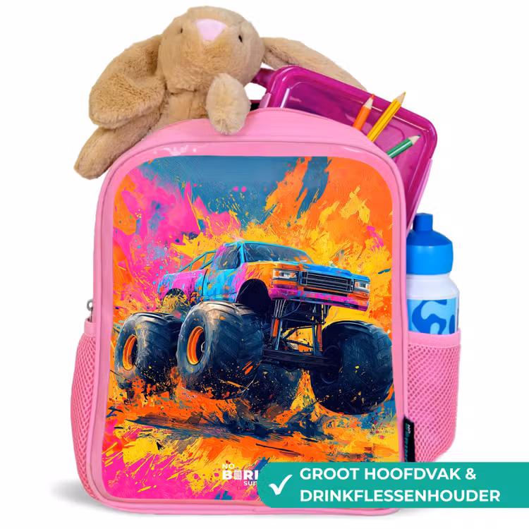 Rugzak kind - roze - Monstertruck - Verfspatten - Kleurrijk - Explosie — 2
