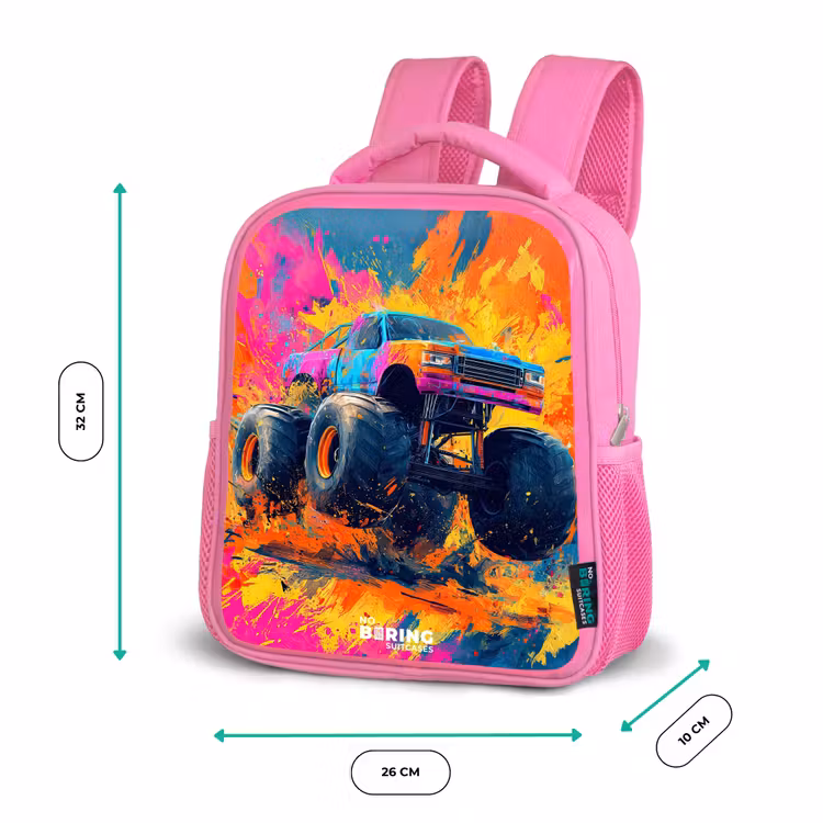 Rugzak kind - roze - Monstertruck - Verfspatten - Kleurrijk - Explosie — 3