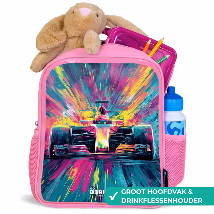 Rugzak kind - roze - Raceauto - Explosie - Kleurrijk - Abstract — 2