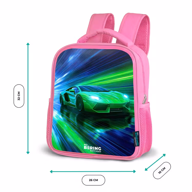 Rugzak kind - roze - Raceauto - Felgroen - Lichtstralen - Snelheid — 3