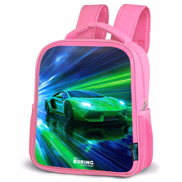 Rugzak kind - roze - Raceauto - Felgroen - Lichtstralen - Snelheid — 4