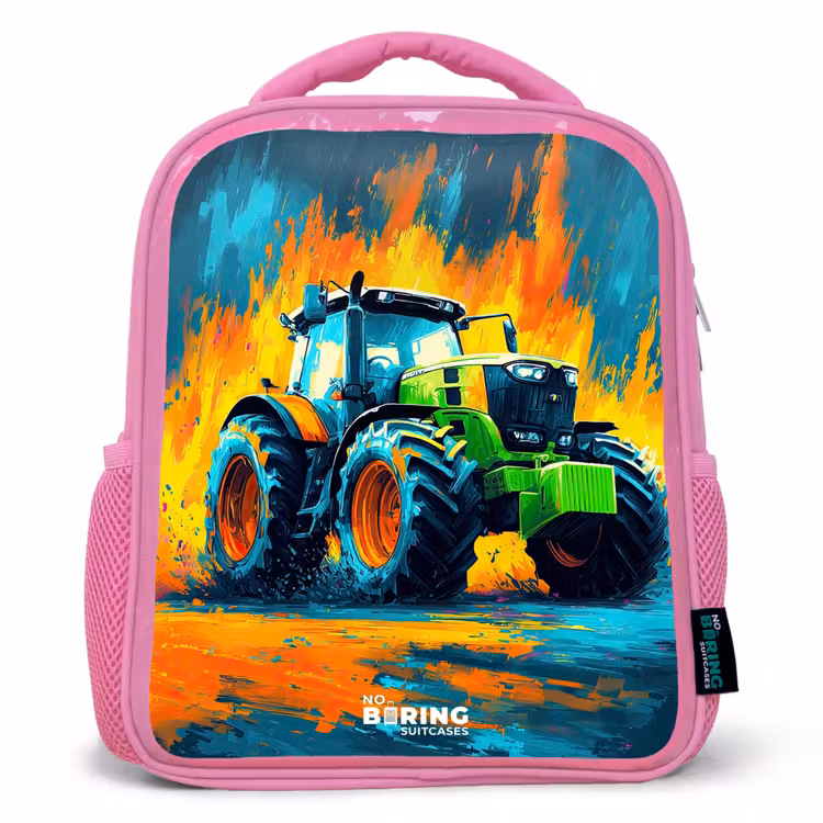 Rugzak kind - roze - Tractor - Groen - Abstract - Penseelstreken — 1