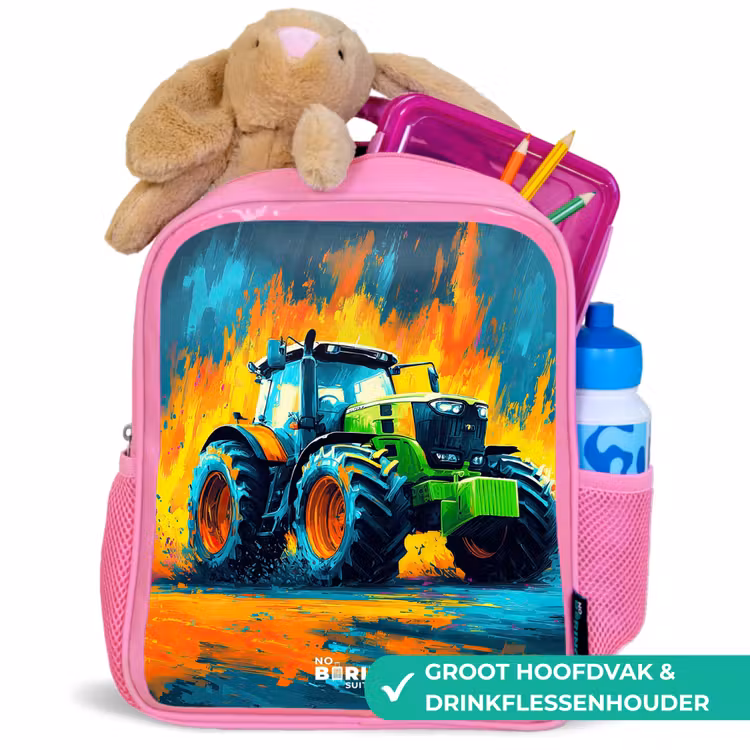 Rugzak kind - roze - Tractor - Groen - Abstract - Penseelstreken — 2