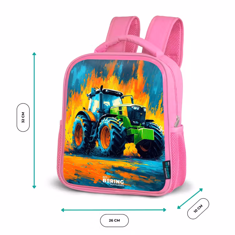 Rugzak kind - roze - Tractor - Groen - Abstract - Penseelstreken — 3