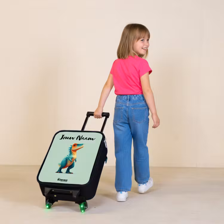 Kinderkoffer met naam - Dino - Dier - Groen - Oranje — 2