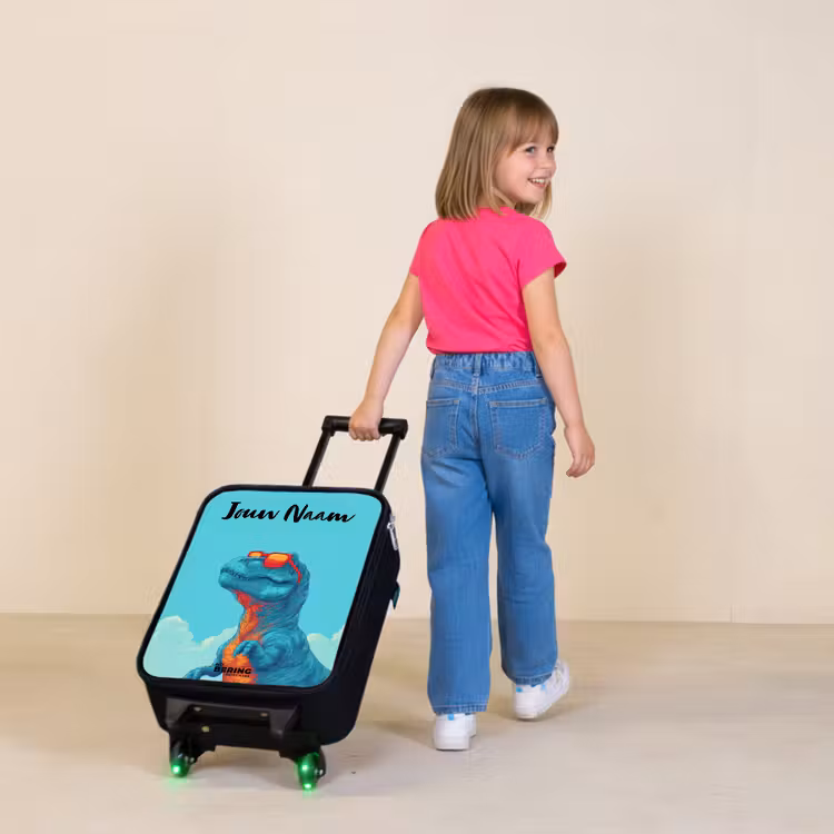 Kinderkoffer met naam - Dino - Zonnebril - Blauw — 2